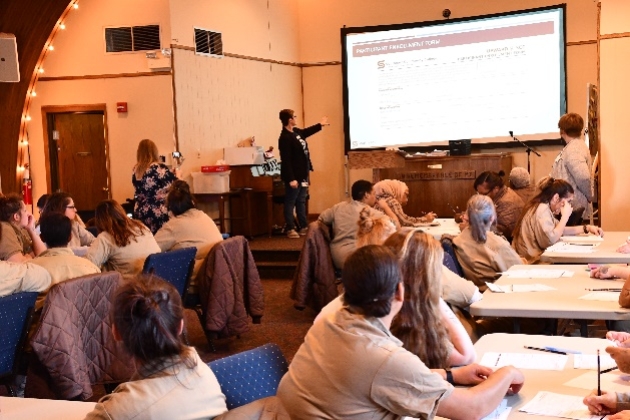 Amy Doty, dean of correctional education at Southeast Community College, presents a test at the Nebraska Correctional Center for Women in York.